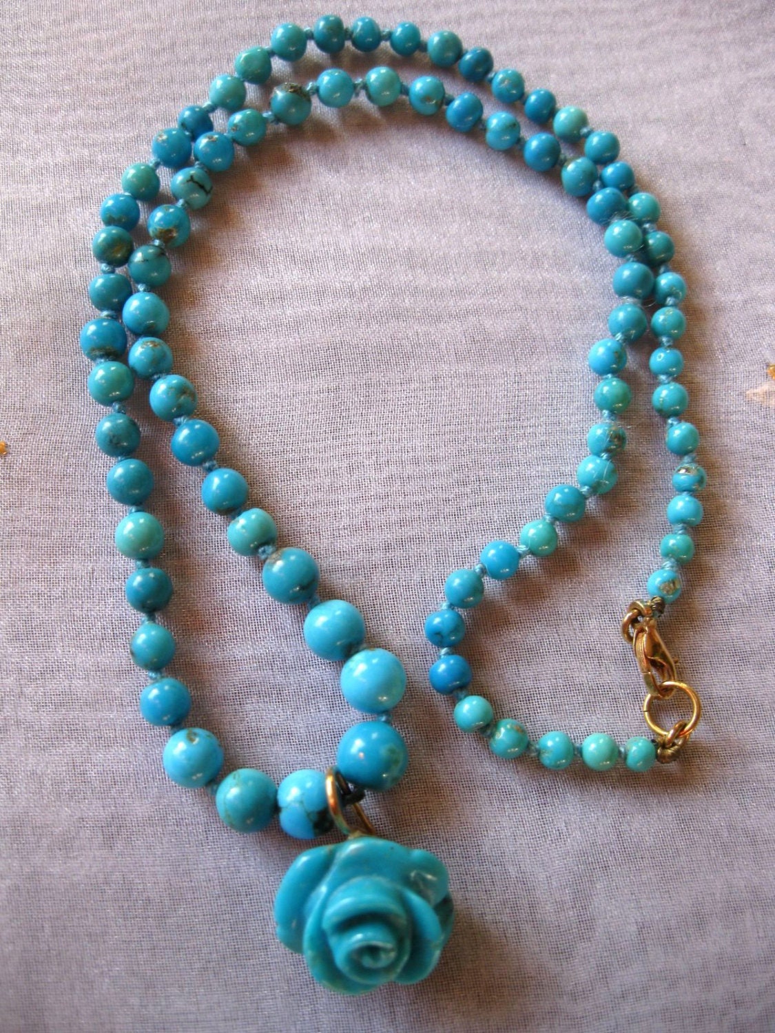 18K solid Gold necklace Arizona Turquoise necklace