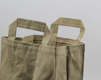 The Market Bag // Moss Green WAXED Canvas Reusable Shopping Bag with handles, eco-friendly and stylish