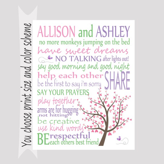 Personalized Bedroom Rules Subway Art Kid's Bedroom