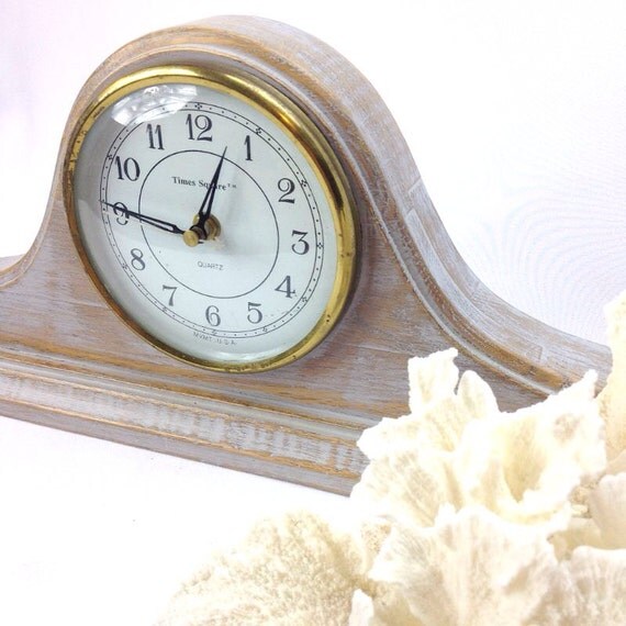 Beach cottage gray mantle clock wooden clock rustic grey clock