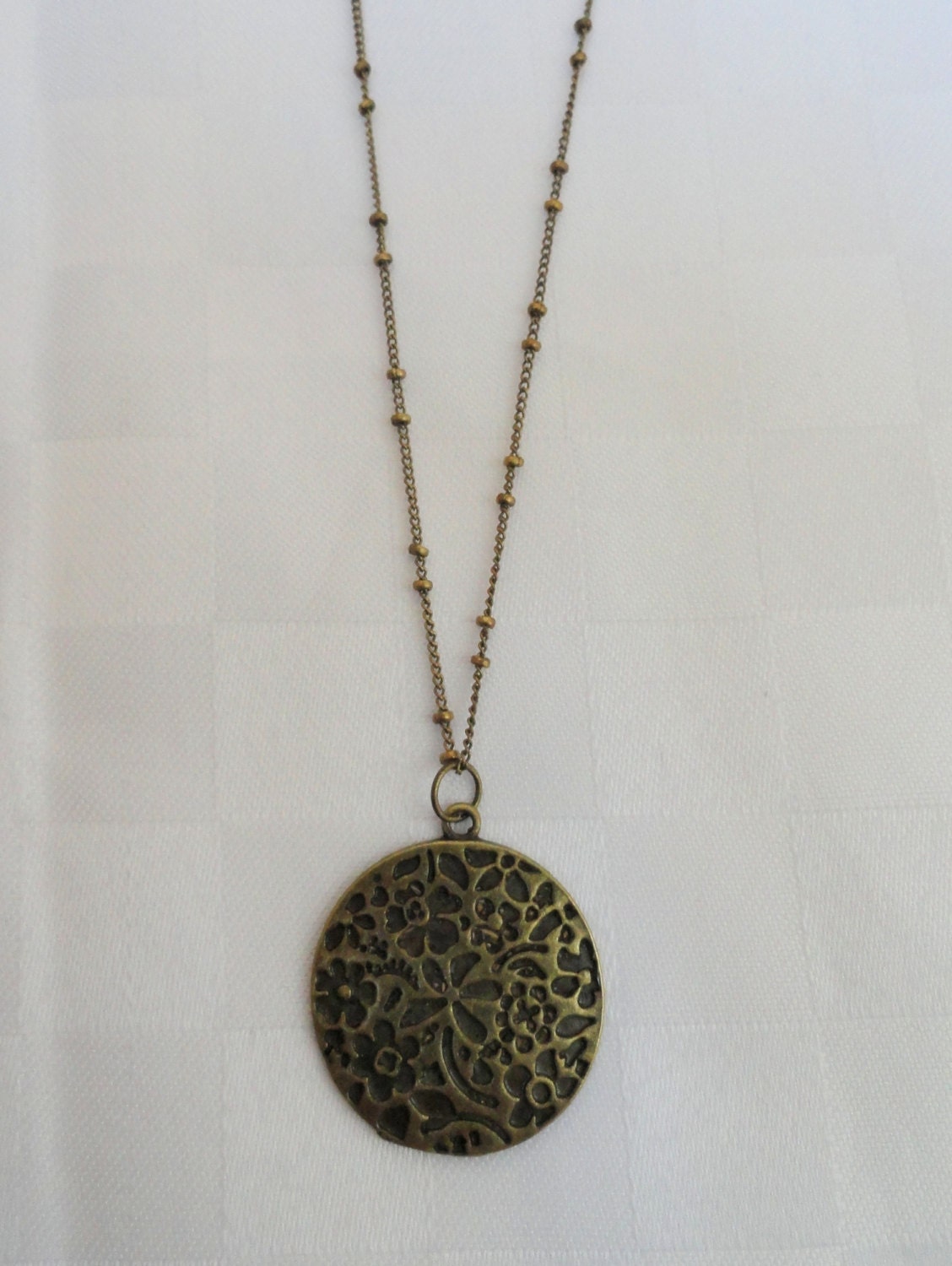 Long bronze disc necklace Bronze circle pendant necklace