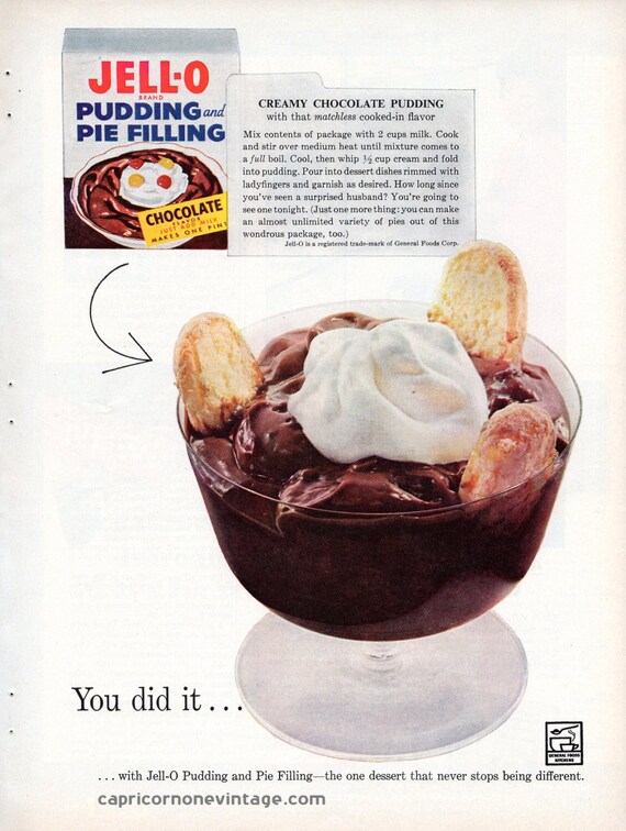 Items similar to Vintage 1959 Jello Pudding Magazine Ad Mid Century