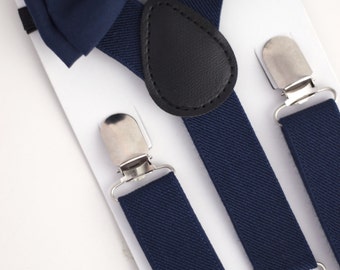 SUSPENDER & BOWTIE SET. Newborn - Adult sizes. Navy Blue Suspenders. Navy Blue bowtie