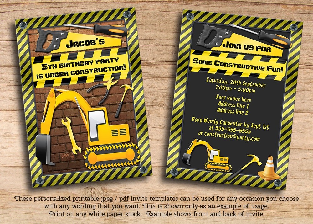 Printable Boys Construction Birthday Party By Mollyskyinvitations Construction Themed Birthday Invitation Templates
