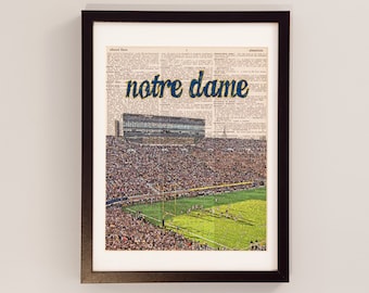Notre Dame Stadium Dictionary Art Print - ND Football, Fighting Irish - Print on Dictionary Paper - University of Notre Dame, Graduation