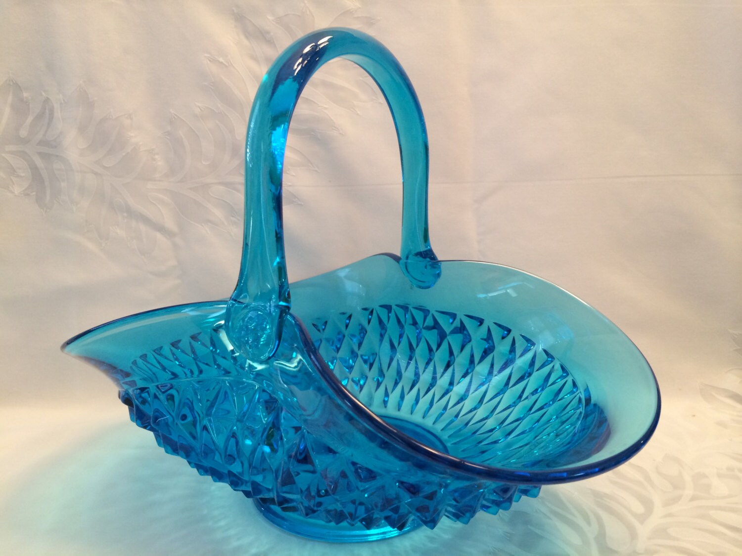 Indiana Glass Tiara Basket Aqua Blue Vintage Glass Basket