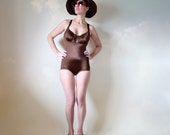 Rose Marie Reid, Vintage 1970s, Bathing Suit, One Piece Swimsuit, Mocha Brown, Swimwear, Size Medium 5 6 7 8