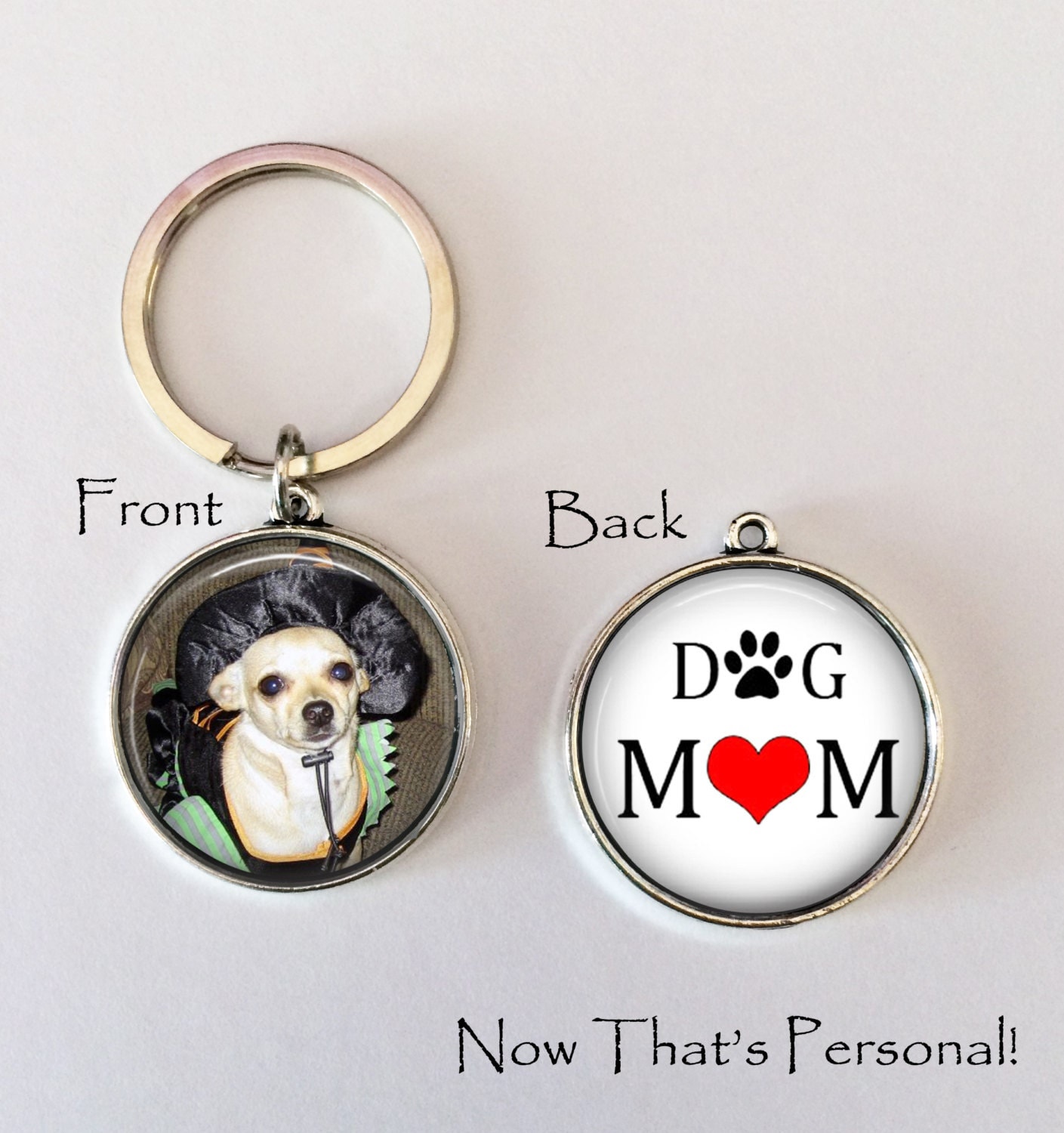 Custom Dog Mom keychain YOUR DOG'S Photo on one side