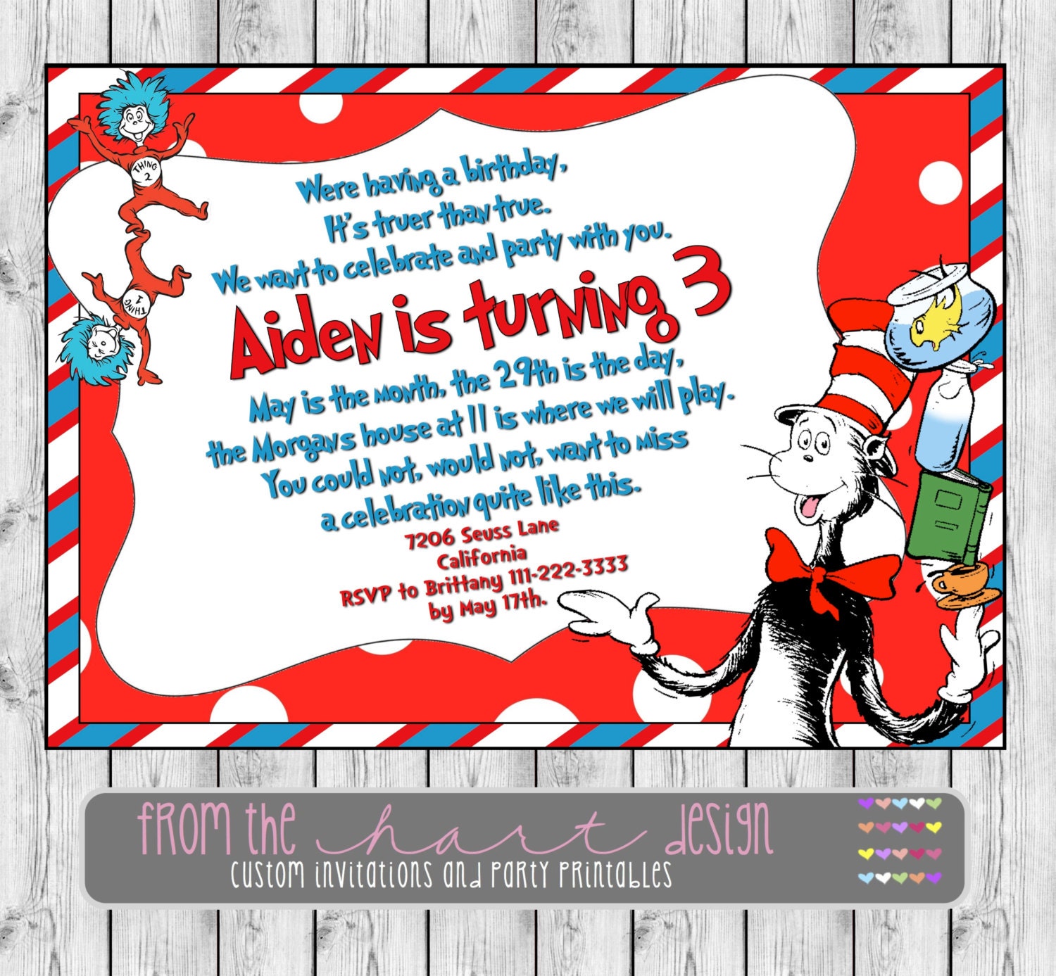 Dr Seuss Cat in the Hat Birthday Invitation photo Printable