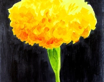 Inca Gold Marigold Original Botanical Art Acrylic on Board 4"x4"
