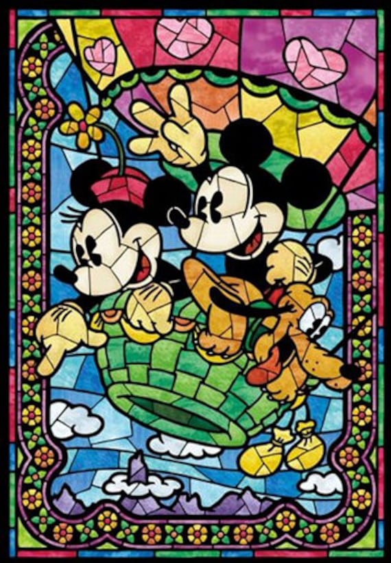 Counted Cross Stitch Pattern, Disney, Mickey Mouse, Minnie Mouse, Stained Glass, Instant PDF Download