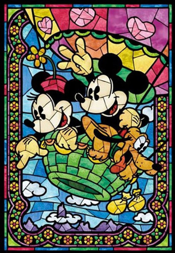 Counted Cross Stitch Pattern, Disney, Mickey Mouse, Minnie Mouse, Stained Glass, Instant PDF Download