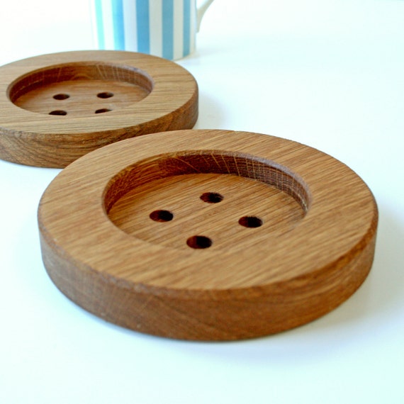 Wooden Button Coasters Solid Oak Drinks by woodpaperscissorsuk