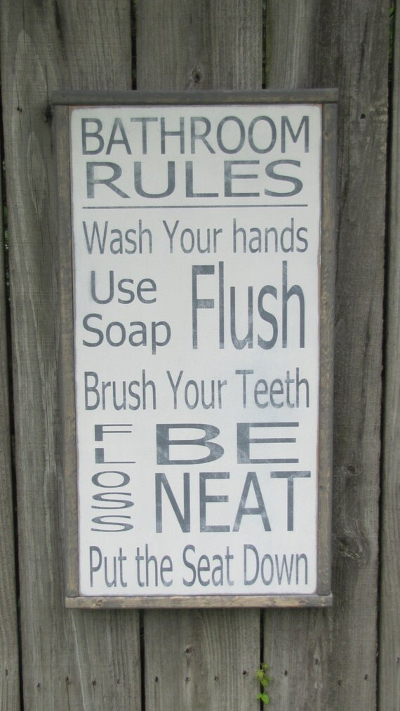 Bathroom Rules Wood Sign Bathroom Wooden Sign by leapoffaithsigns