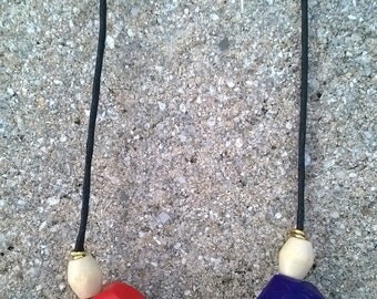 Geometric Clay Bead Necklace || Faceted Polymer Clay Beads || Polymer Clay Necklace || Red / Teal / Gold / Purple