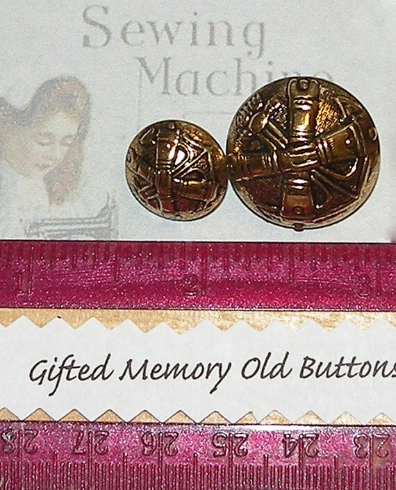 Buttons 6 Gold Embossed Metal Shank Buttons by GiftedMemory