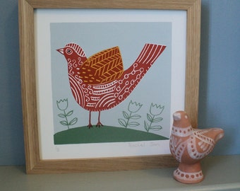Terracotta Bird. Original Screen Print