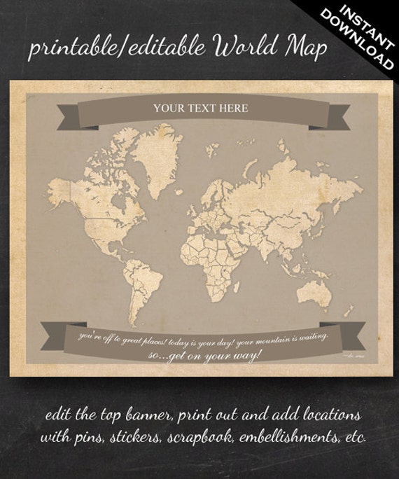 World Travel Map Printable Editable World Travel Map Instant