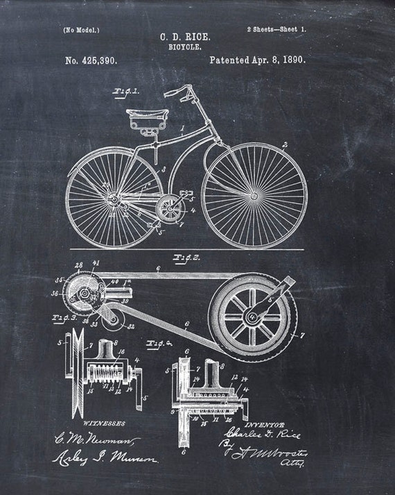 Patent Print of a Bicycle Patent Art Print Patent by
