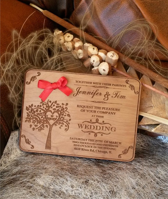 Engraved Wood Wedding Invitation /  Rustic Handmade Wedding Invitations/ Handmade Wedding-Invitation /  Vintage Wooden Invitation