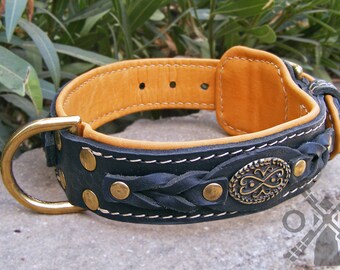 Nappa Padded Leather Dog Collar with Attractive Braids for Large Dog Breeds (model OldMill-C43)