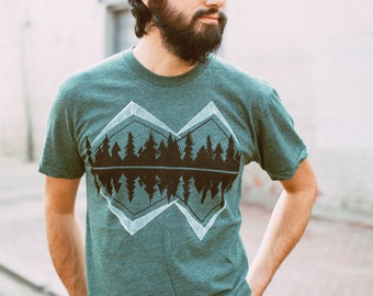 Wanderlust adventure shirt, tshirt men, mens graphic tee, Crater Lake camping shirt, pnw, mountain print, forest green, fathers day gift