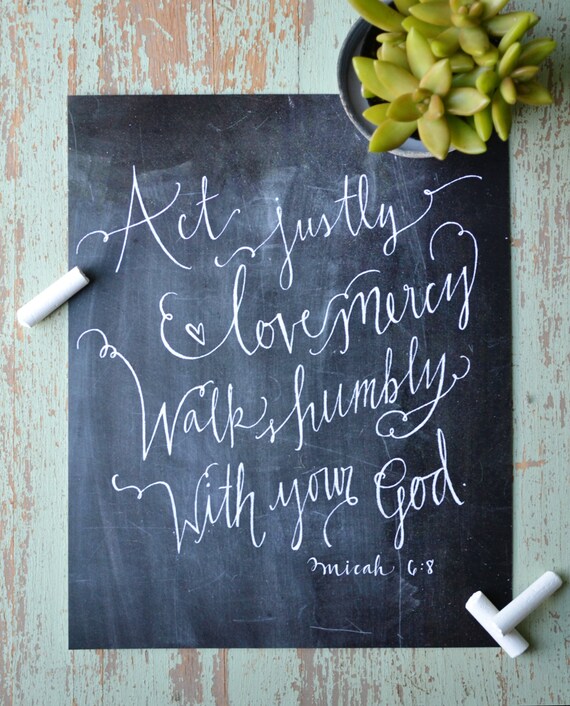 Items Similar To Chalkboard Scripture Art Print Micah 68 Hand