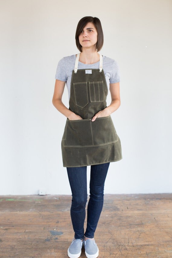 canvas waxed apron Artisan Wax in Olive T No.325 by Apron Cotton & ArtifactBags Khaki