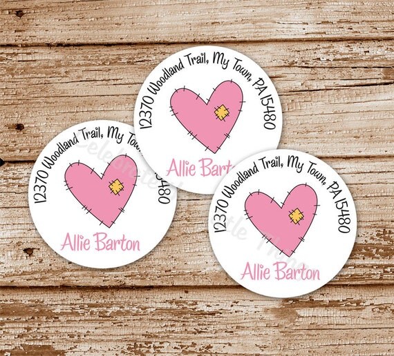 Set of 20 / Heart Return Address Labels, Stickers / Stitched Heart / Tattered Heart / Personalized Il_570xn