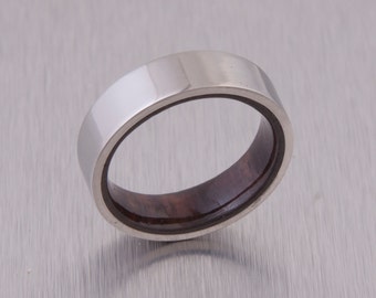 Mens Wood Wedding Band with Titanium Ring woman man ring rosewood ring