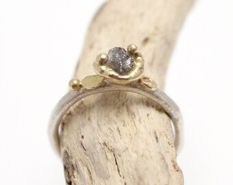 Molten set rough diamond ring, rough diamond engagement ring, rustic diamond ring, raw diamond ring, uncut diamond ring, grey diamond ring