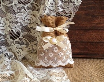 50 filled potpourri lace covered burlap favor bags by PinKyJubb