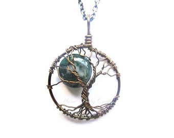 Midwifery Tree of Life Necklace- Moss Agate Birthing Crystal- Gift for MIdwife, Doula, Birth, Labor