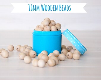 16MM Wooden Beads - 50 Round Wooden Beads - 16MM Wooden Balls (5/8") - Unfinished Wooden Beads - 16mm Wood Balls in Muslin Bag - DIY Crafts