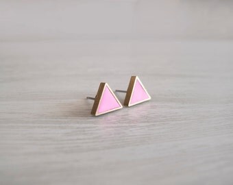 Hot Pink Triangle Stud Earrings - Hypoallergenic Surgical Steel Posts
