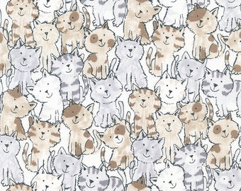 Cat Fabric, Babes in Farmland C3123 Brown Timeless Treasures, Kitty Fabric, Cat Quilt Fabric, Cotton Fabric Yardage