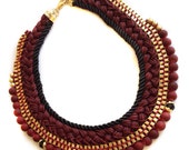 Wine, Dark red beaded golden brass, Rope / Thread / Cord choker-collar elegant trendy Tribal Ethnic Oriental & Modern statement necklace Wine, Dark red beaded golden brass, Rope / Thread / Cord choker-collar elegant trendy Tribal Ethnic Oriental & Modern statement necklace