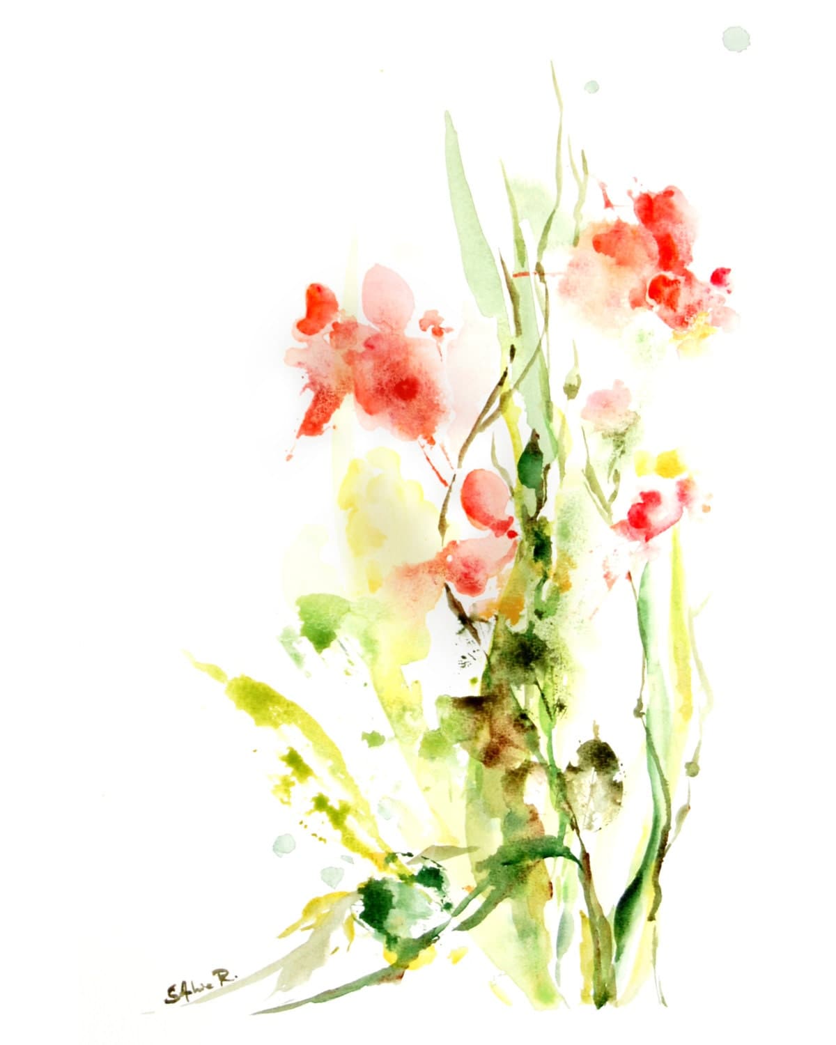 Abstract Flowers Watercolor Painting Art Print by CanotStopPrints