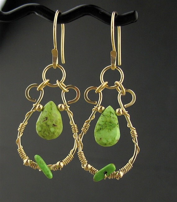 Wire Wrapped Gaspeite Earrings Green Gemstone Earrings Rare