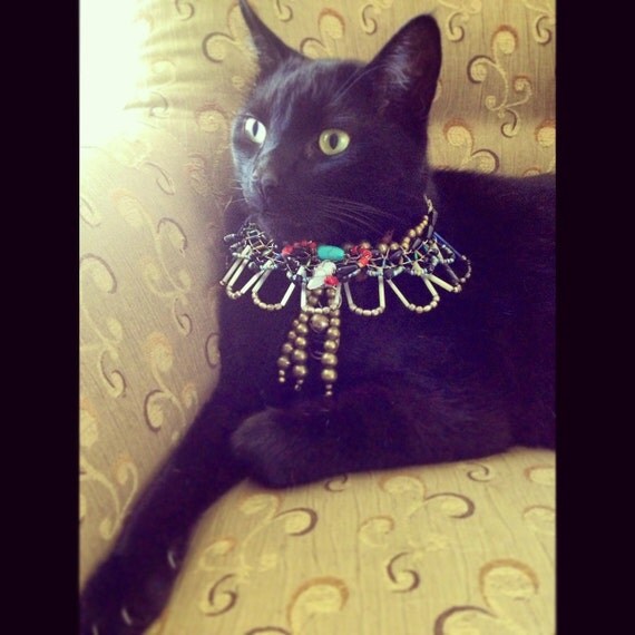 Bastet Custom Egyptian Scarab Cat Collar made with raw