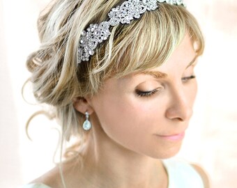 Vintage Style Crystal Headband, Crystal Wedding Headband, Vintage Wedding Hairband, Rhinestone Wedding Head band, Bridal Hairband - 'RAE'