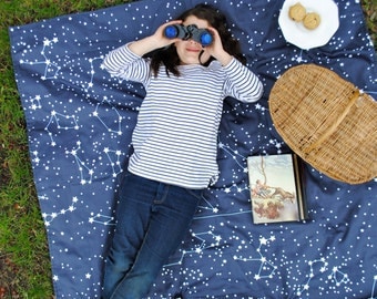 Picnic Blanket, ORGANIC Picnic Blanket, Roll-Up Beach Blanket, Galaxy Stars, Personalized Picnic Blanket