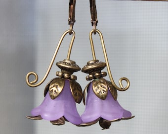 Purple Earrings Flower Earrings Lucite Dangle Earrings Jewelry Gift For Gift ideas