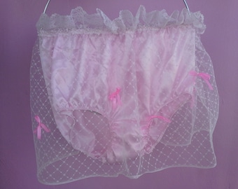 SAH03 Pink satin Panties Briefs Granny Vintage Style Underwear Women Lace Lingeries