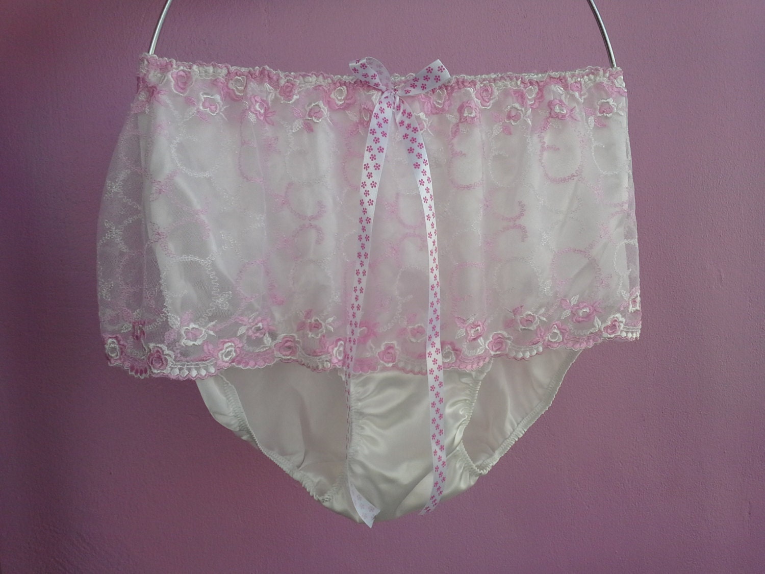 SAH02 WHITE Panties Briefs Granny satin vintage style