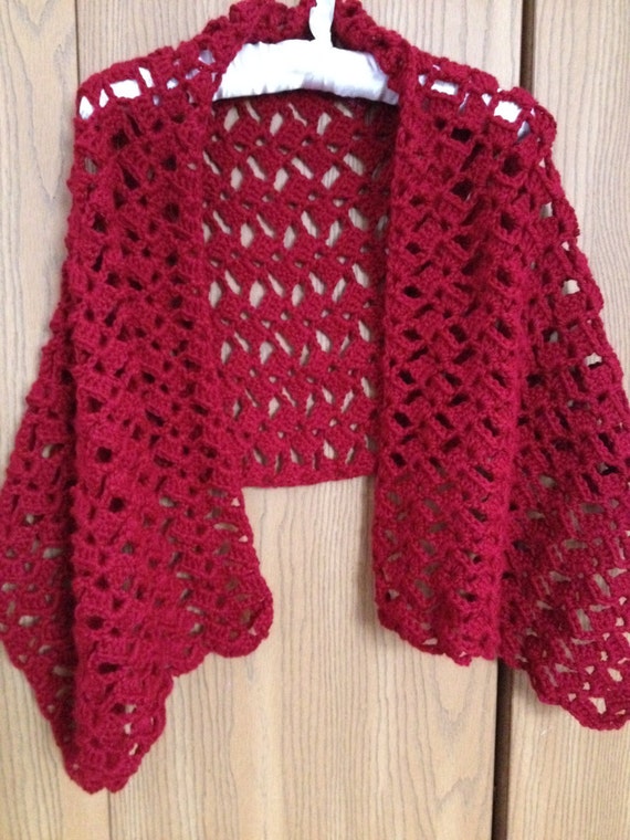 Red prayer shawl wine red wrap rectangle by BloomingRoseCrochet