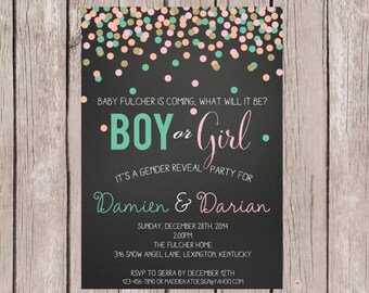 PRINTABLE- Confetti- Gender Reveal Invite- Gender Reveal Invitation- He or She Invite- Baby Shower Invite-5x7 JPG