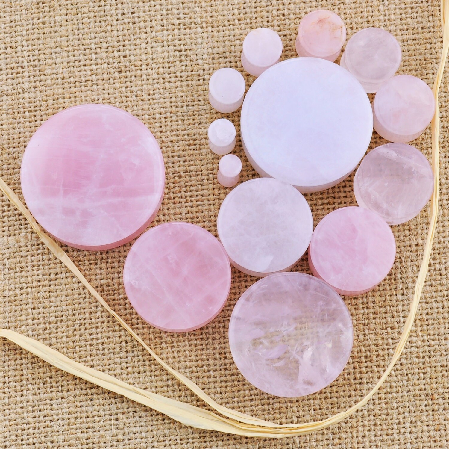 Pair of Rose Quartz stone Ear Plugs Double flare by ArcticBuffalo