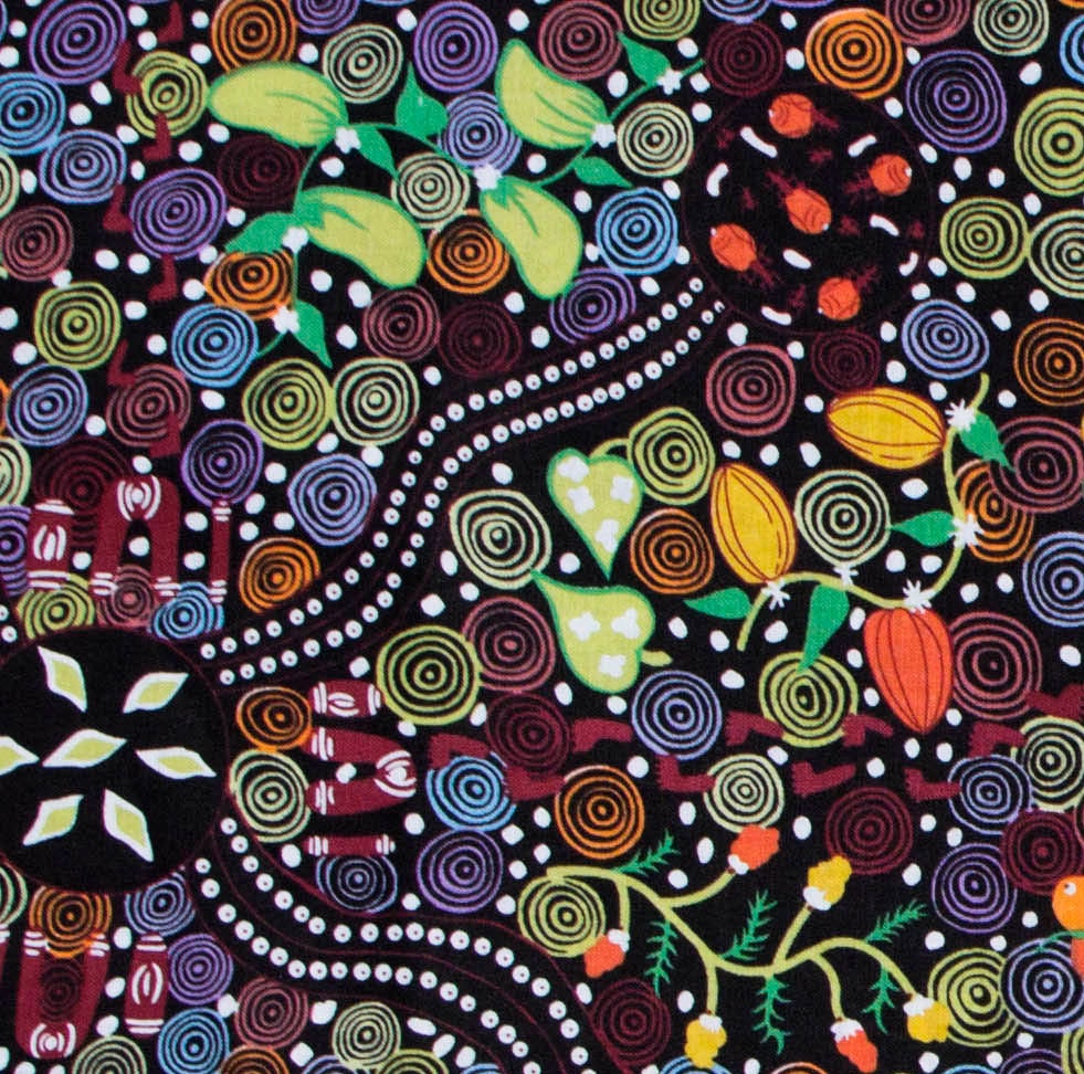 Australian Aboriginal Quilting Fabric CORROBOREE BLACK sold