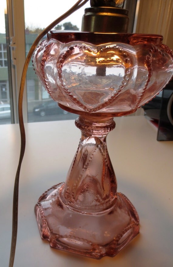 SALE Depression Glass Heart Lamp by BonnieMargaretCo on Etsy